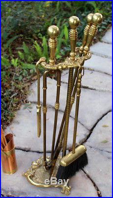 Vintage Brass Fireplace Tool Set Ornate 7 Piece