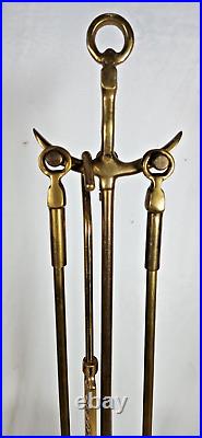 Vintage Brass Fireplace Tool Set Pokers Anchor Nautical 4 Tools Plus Stand