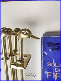 Vintage Brass Fireplace Tool Set & Stand Mallard Duck Head 1986 New In Box