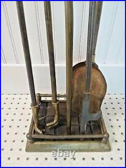 Vintage Brass Fireplace Tool Set With Stand Polished Ball Handles Heavy 20 Lbs