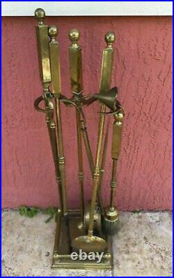 Vintage Brass Fireplace Tool Set and Stand by Peerage England