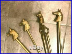 Vintage Brass Fireplace Tool Set with HORSE HEAD Handles Motif Shiny COMPLETE