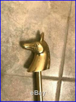 Vintage Brass Fireplace Tool Set with HORSE HEAD Handles Motif Shiny COMPLETE
