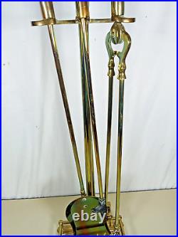 Vintage Brass Fireplace Tools Ornate Carved Duck Head Handles 4 Tools + Stand