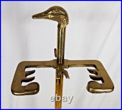 Vintage Brass Fireplace Tools Ornate Carved Duck Head Handles 4 Tools + Stand