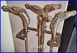 Vintage Brass Fireplace Tools Set. Detailed Horses heads. Excellent! Patina