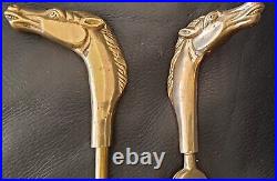 Vintage Brass Fireplace Tools Set. Detailed Horses heads. Excellent! Patina