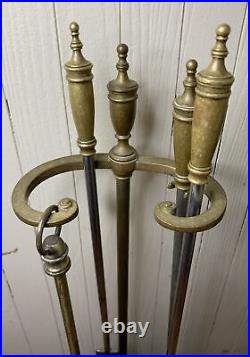 Vintage Brass Fireplace Tools Set Of 5 Shovel Brush Poker 24 Tall 2