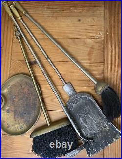 Vintage Brass Fireplace Tools Set Of 5 Shovel Brush Poker 24 Tall 2