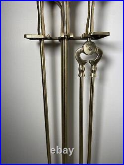 Vintage Brass Fireplace Tools Shell Clam Handle SET of Chimney Log Poker w Stand