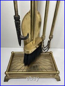 Vintage Brass Fireplace Tools Shell Clam Handle SET of Chimney Log Poker w Stand