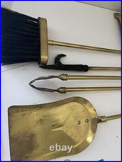 Vintage Brass Fireplace Tools Shell Clam Handle SET of Chimney Log Poker w Stand