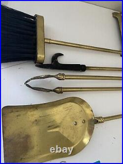 Vintage Brass Fireplace Tools Shell Clam Handle SET of Chimney Log Poker w Stand