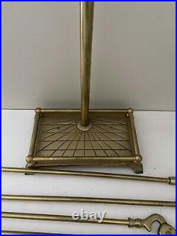 Vintage Brass Fireplace Tools Shell Clam Handle SET of Chimney Log Poker w Stand