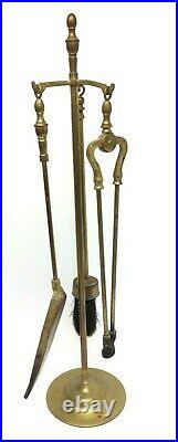 Vintage Brass Fireplace Tools Shovel Brush Tongs Set