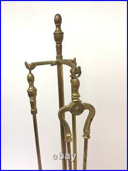 Vintage Brass Fireplace Tools Shovel Brush Tongs Set