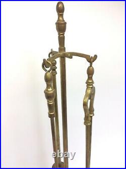 Vintage Brass Fireplace Tools Shovel Brush Tongs Set