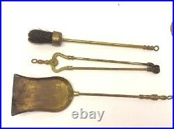 Vintage Brass Fireplace Tools Shovel Brush Tongs Set