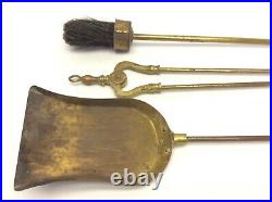 Vintage Brass Fireplace Tools Shovel Brush Tongs Set