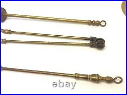 Vintage Brass Fireplace Tools Shovel Brush Tongs Set