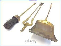 Vintage Brass Fireplace Tools Shovel Brush Tongs Set