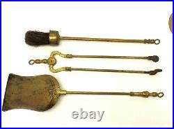 Vintage Brass Fireplace Tools Shovel Brush Tongs Set