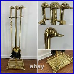 Vintage Brass Gold Duck Head 5 Piece (4 x tools) Fireplace Set Great Shape