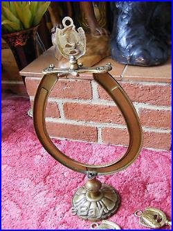 Vintage Brass Horse Head Fireplace Fireside Companion Set Tools Horseshoe Stand