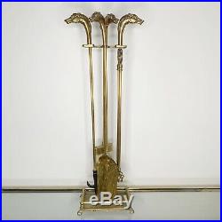 Vintage Brass Horse Head Handle Fireplace Tool Set Equestrian Traditional