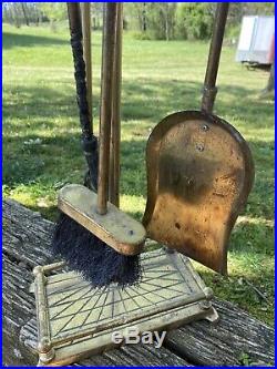 Vintage Brass Horse Heads Fireplace Set Tools Shovel, Tongs, Brush and Poker