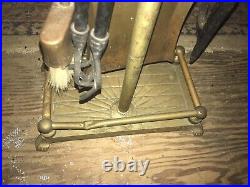 Vintage Brass Horse Heads Fireplace Set Toolshave Faults, See Pics&description