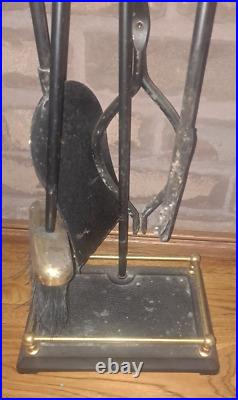 Vintage Brass Horsehead Fireplace Tool Set 5 Pieces Shovel Brush Tongs Poker