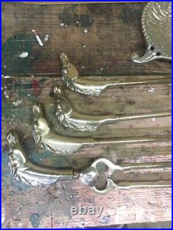 Vintage Brass Horsehead Fireplace Tool Set 5 Pieces Shovel Brush Tongs Poker