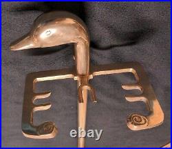 Vintage Brass Mallard Duck Head 5 Tools Fireplace Set EXCELLENT Condition