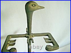 Vintage Brass Mallard Duck Head Fireplace 4 Piece Tool Set 4 Tools & Stand