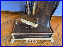 Vintage Brass Mallard Duck Head Fireplace 5 Piece Tool Set- 4 Tools/Stand