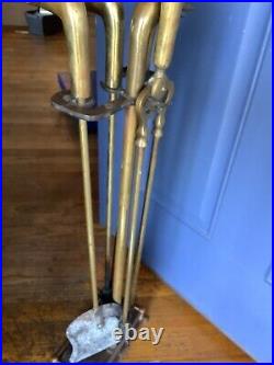 Vintage Brass Mallard Duck Head Fireplace 5 Piece Tool Set- 4 Tools/Stand