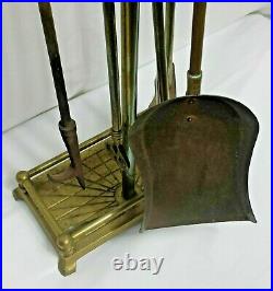 Vintage Brass Mallard Duck Head Fireplace 5 Piece Tool Set 4 Tools & Stand