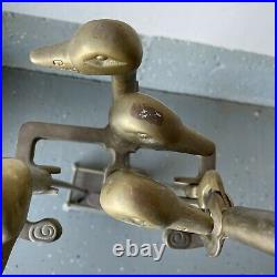 Vintage Brass Mallard Duck Head Fireplace 5 Piece Tool Set- 4Tools/Stand Base