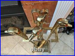 Vintage Brass Mallard Duck Head Fireplace 5pc Tool Set 4 Tools & Stand decoy stl