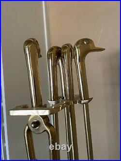 Vintage Brass Mallard Duck Head Fireplace Tool Set 5 Pieces 4 Tools And Stand