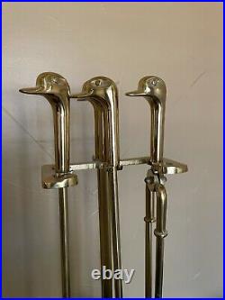 Vintage Brass Mallard Duck Head Fireplace Tool Set 5 Pieces 4 Tools And Stand