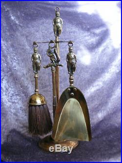 Vintage Brass Man's & Squirrel Fireplace Fireside Companion Set Tools on Stand