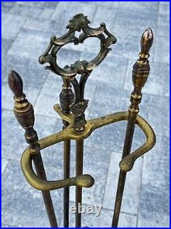 Vintage Brass & Marble Fireplace Tool Set WithStand (Caddy) 31 Tall