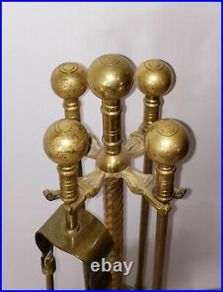 Vintage Brass Metal Ornate Fireplace Set 4 Tools & Stand 26 tall