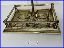 Vintage Brass Metal and Iron Fireplace Tool Set With Stand 30 Tall