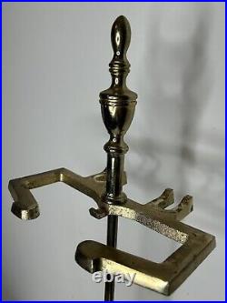 Vintage Brass Metal and Iron Fireplace Tool Set With Stand 30 Tall