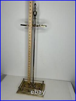 Vintage Brass Metal and Iron Fireplace Tool Set With Stand 30 Tall