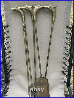 Vintage Brass Phoenix Head Fireplace Tool Set 5 Piece 4 Tools and Stand