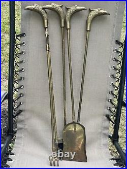 Vintage Brass Phoenix Head Fireplace Tool Set 5 Piece 4 Tools and Stand